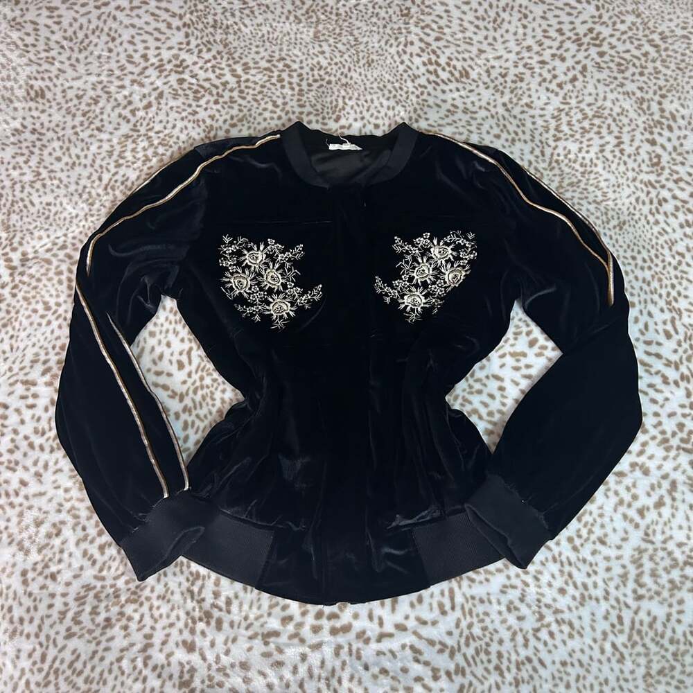 Mystree Velvet Embroidery Jacket Black